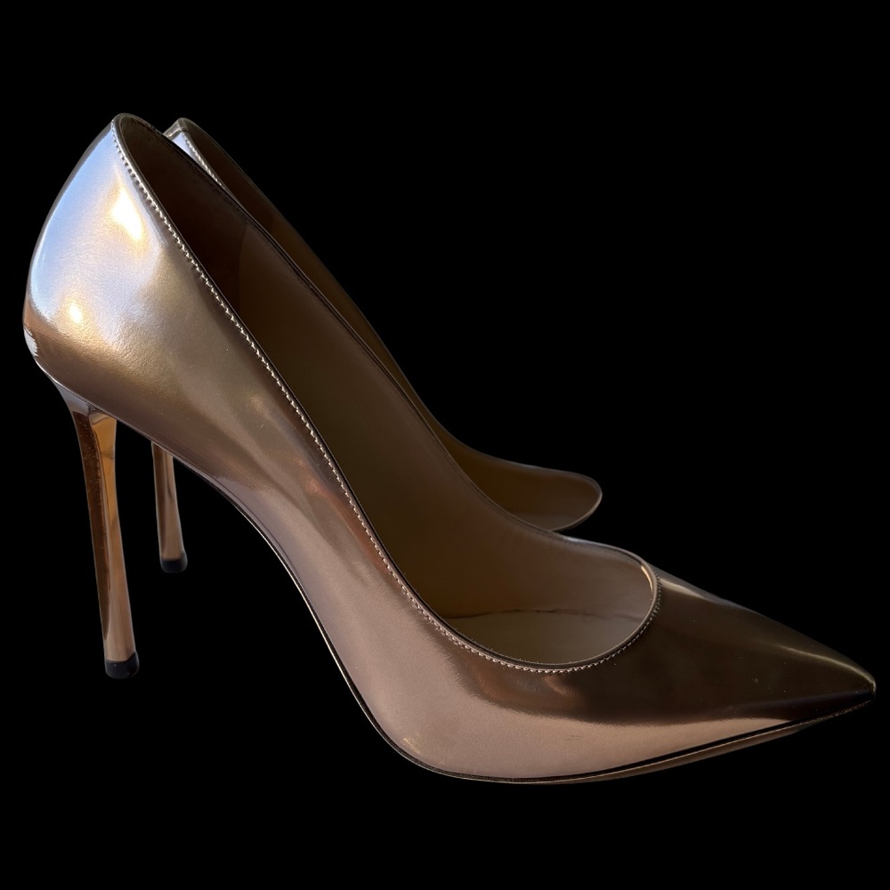 Jimmy Choo Romy 100 Stiletto Heels Women’s 7.5 Ballet Pink Liquid Mirror Leather